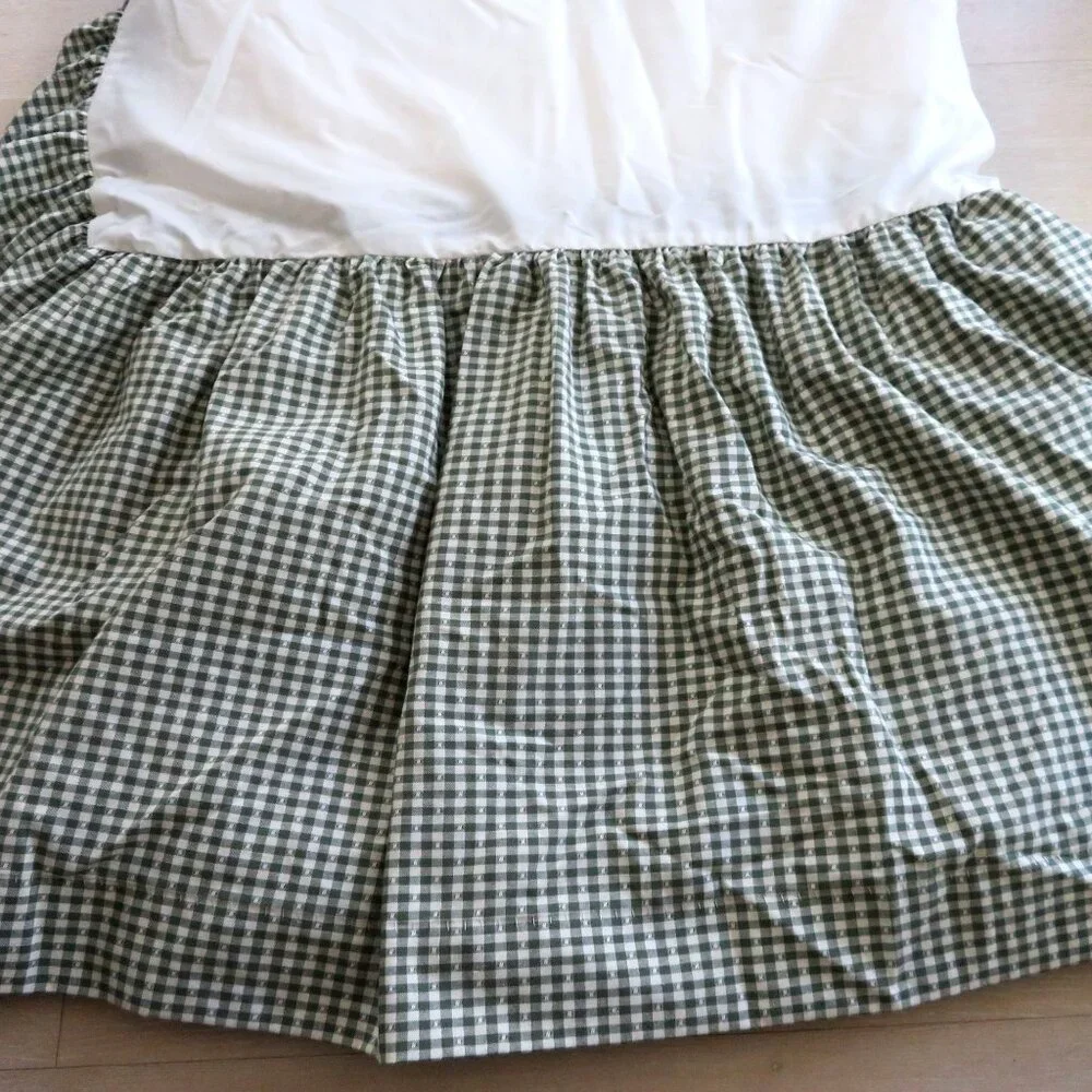 Vintage Country Curtains King Size Bed Skirt Green Gingham Check 15
